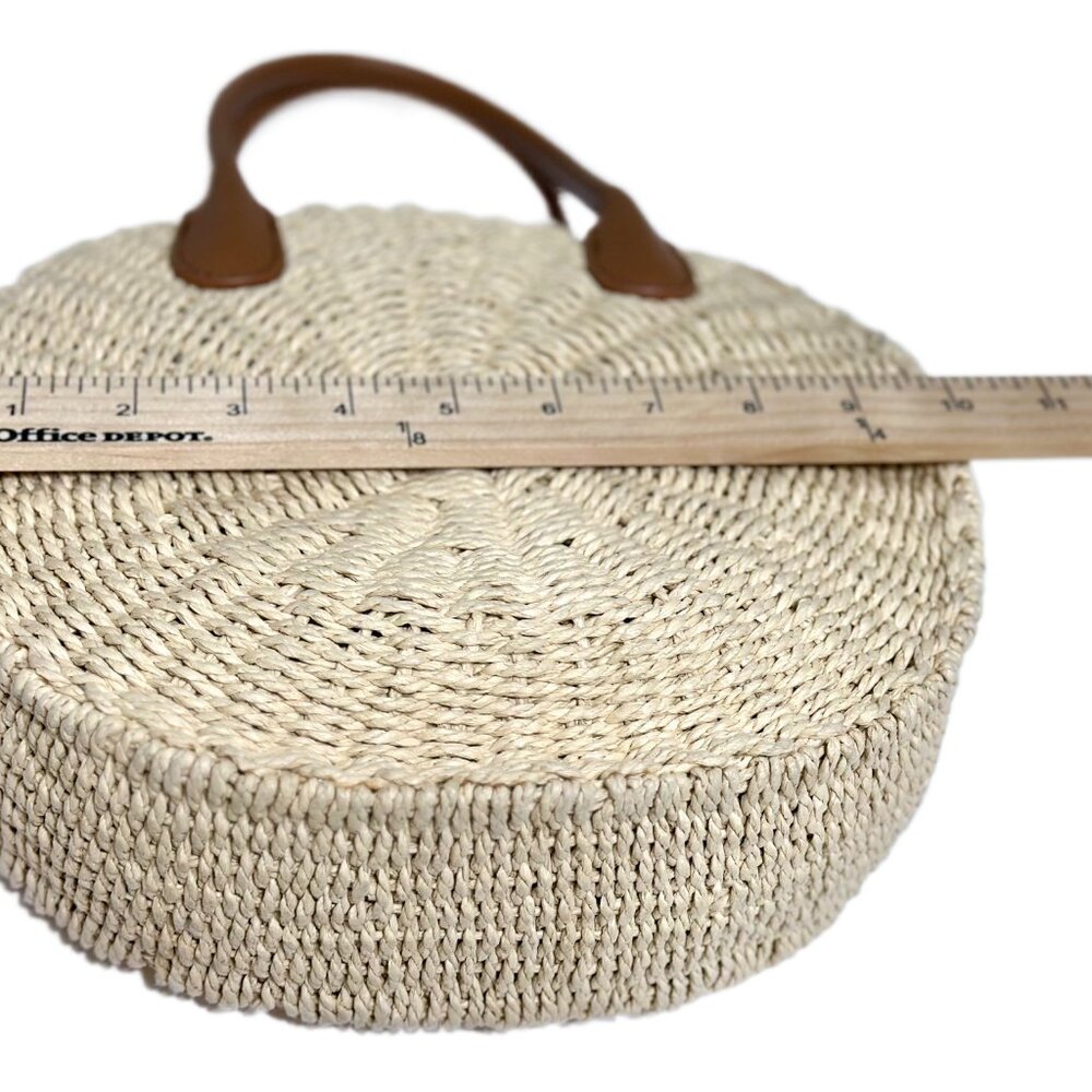 Talbots Straw Round Bag | Paper Straw & Leather | Crossbody/Handbag - Picture 9 of 16